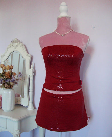 Raspberry Sequin Corset Set