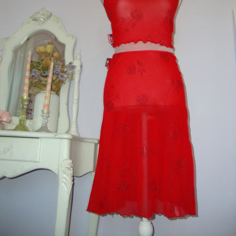 Red Roses Mesh Skirt