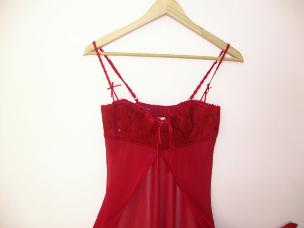 Sequin Bra Split Front Dress Raspberry Red